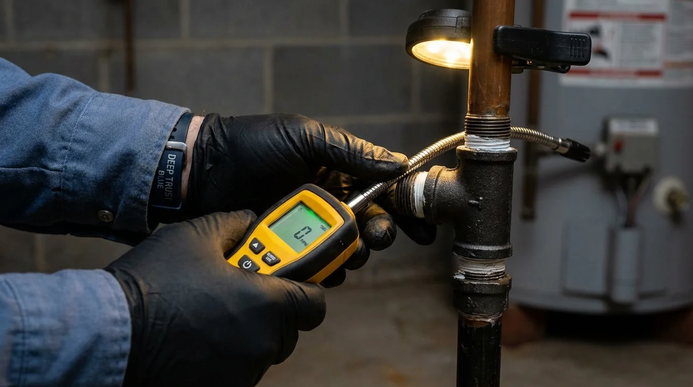 Gas leak detection with electronic sniffer by Johns Plumbing LLC in Quinton